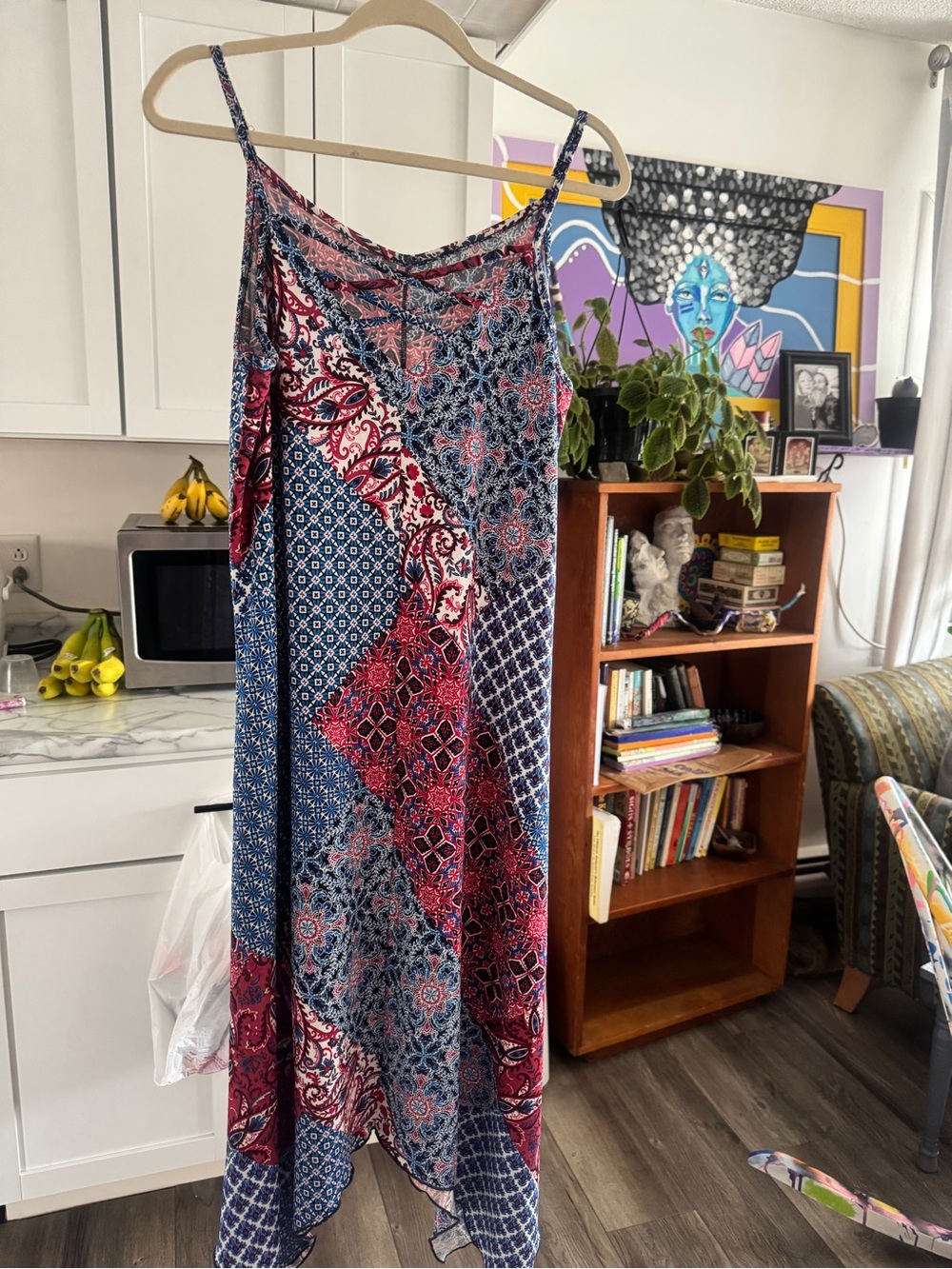 Nina Leonard Boho Patchwork Sharkbite Hem Maxi Sundress XL